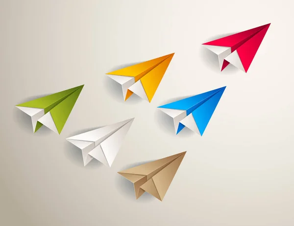 Avion origami volant menant le groupe d'équipe de petits avions, b — Image vectorielle