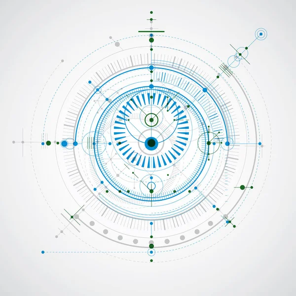 Mechanikus rendszer, kék és zöld vektor mérnöki rajz szellemes — Stock Vector