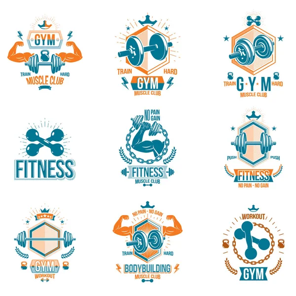 Logotipos de tema de treino de fitness vetorial e cartazes inspiradores col — Vetor de Stock