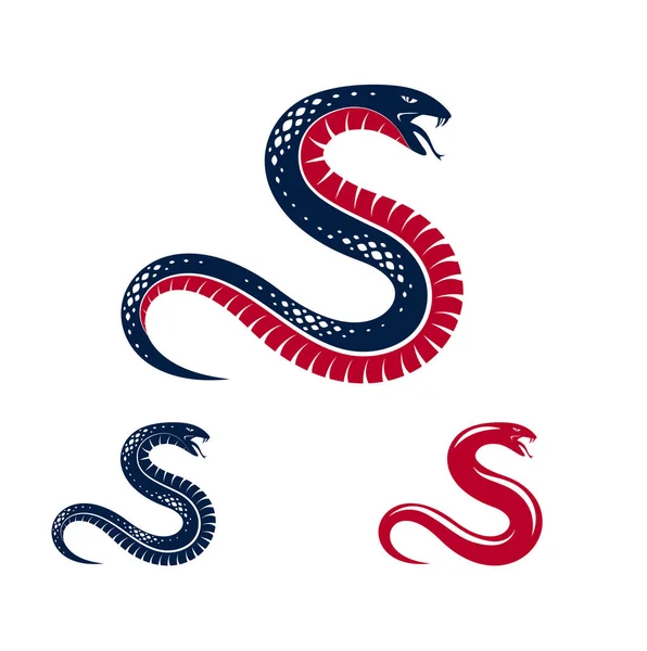 Snake vector logo embleem of tatoeage, dodelijk vergif gevaarlijke serp — Stockvector