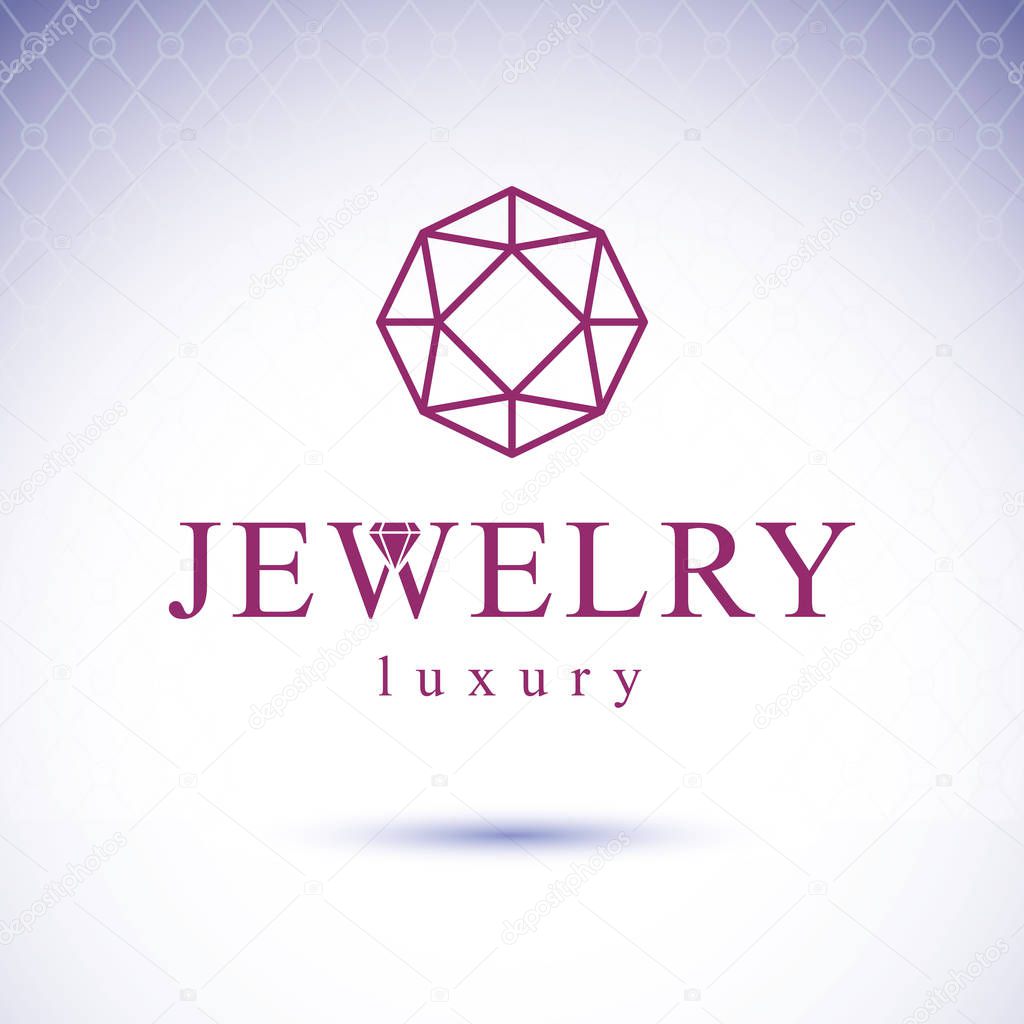 Vector glossy gemstone design element. Faceted jewelry sign emblem. Brilliant diamond illustration.