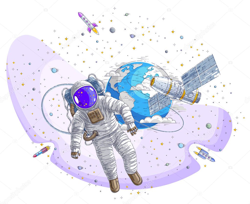 Astronaut went out into open space connected to space station an