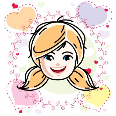 Sevimli kızların yüzü, insan kafası. Vektör sarışın karakter, gi gülümseyen