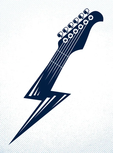 Cabeza de guitarra eléctrica en forma de rayo, música de rock caliente — Vector de stock