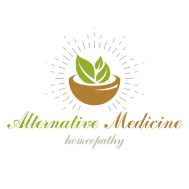 Yeşil leav ile oluşan harç ve havaneli grafik vektör sembolü