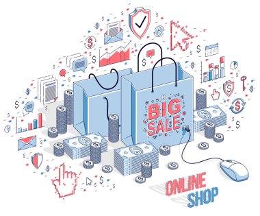 Online Shop konsepti, web store, Internet satış, alışveriş çantası zekâ