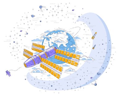 Uzay İstasyonu çevresinde earth, spacecraf yörüngesel uzay uçuşu uçan