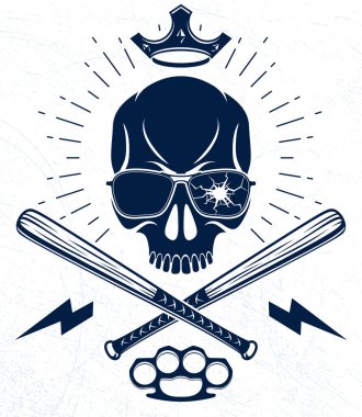 Acımasız gangster amblem veya logosu ile agresif kafatası beyzbol ba