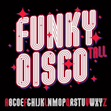 Vektör funky uzun boylu büyük harf İngilizce alfabe harfleri toplama