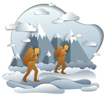 Baba ve oğul dağ sırası ile doğaya yürüyüş, aktif erkekler,