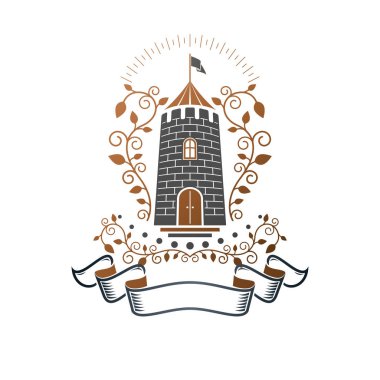 Antik kale amblemi. Hanedan arması dekoratif logo ISO