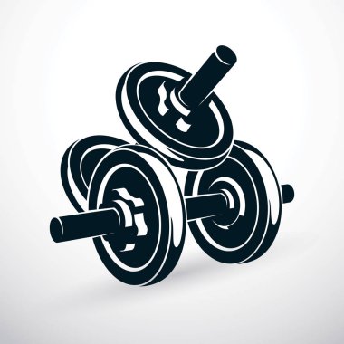 Dumbbell vektör çizim üzerinde beyaz disk ağırlık ile izole.