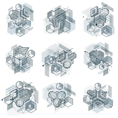 Çizgiler ve şekiller Özet vektör izometrik 3d arka planlar. Layou