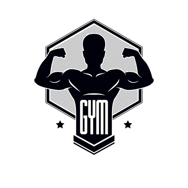 Gimnasio levantamiento de pesas y fitness logo club deportivo, estilo vintage vec — Vector de stock