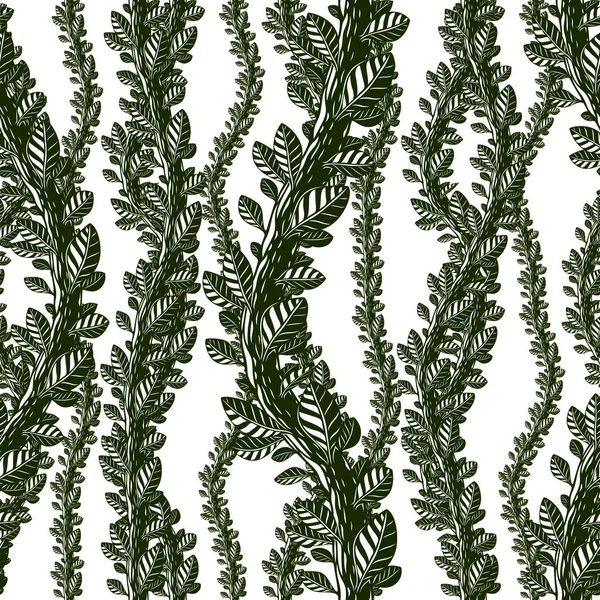 Floral seamless pattern with leaves and branches, vector green f — Stock Vector