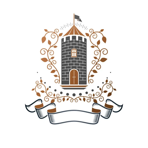 Ancient Castle emblem. Heraldic Coat of Arms decorative logo iso — Stock Vector