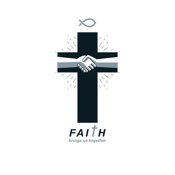 Christianisme Croix croyance véritable en Jésus symbole vectoriel, chrétien — Image vectorielle