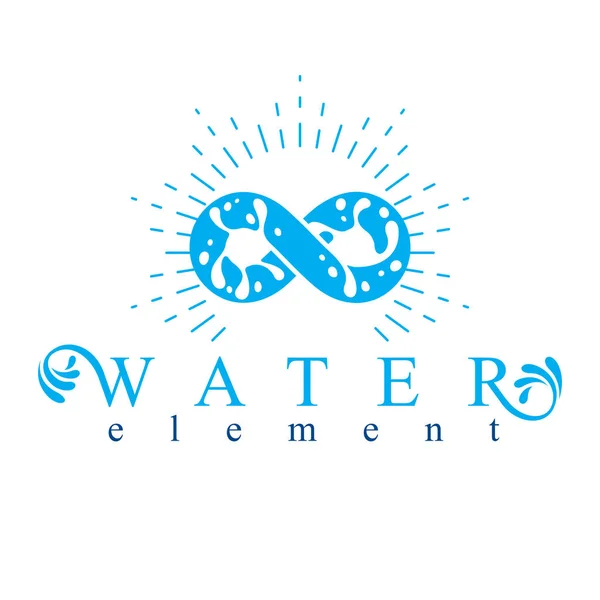 Logo conceptual de manantial de agua de montaña, símbolo ilimitado. Agua c — Vector de stock