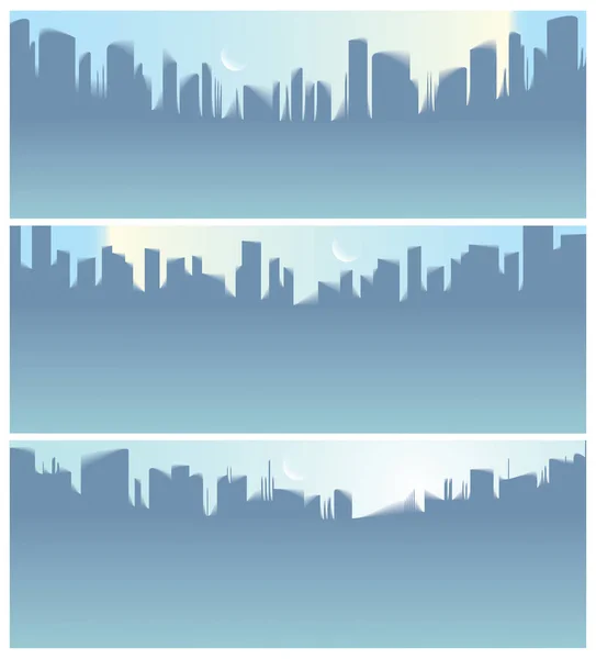 Weite panorama stadt wolkenkratzer silhouetten skyline vektor illust — Stockvektor