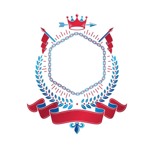 Emblema gráfico creado con corona antigua y corona de laurel. Ella... — Vector de stock