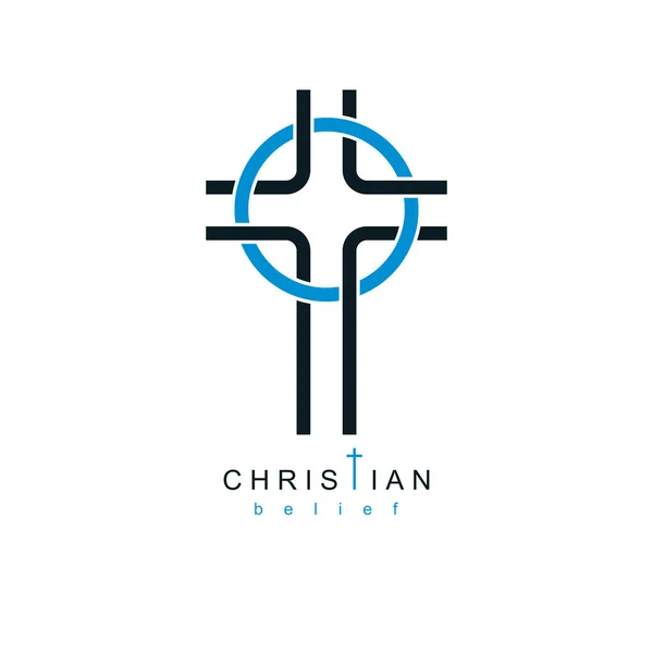 Christian Cross true belief in God vector symbol, Christianity r — Stock Vector