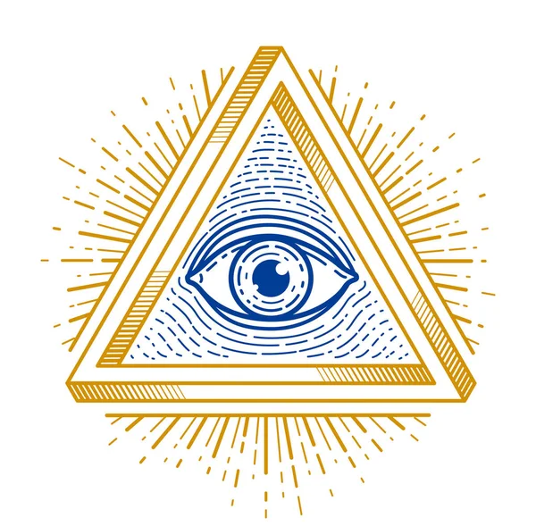 All seeing eye of god in sacred geometry triangle, masonry and i — Stock Vector