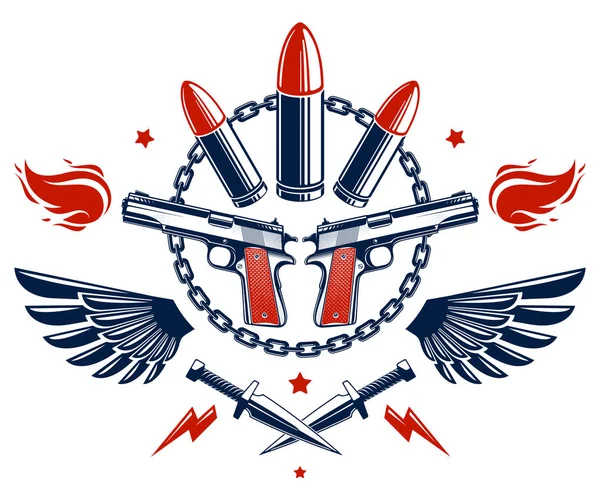 Emblème vectoriel Révolution et Guerre avec balles et fusils, logo ou — Image vectorielle