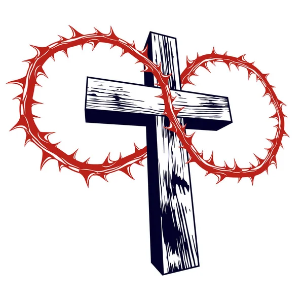 Křesťanský kříž s Trnka thorn vektorové náboženství logo nebo ta — Stockový vektor