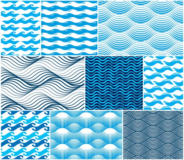 Olas patrón sin costura, vector de agua líneas de curva líquida abstracta — Vector de stock