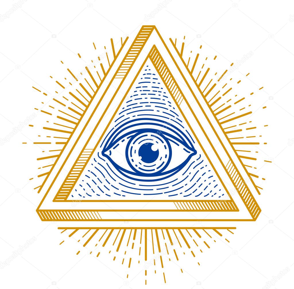 All seeing eye of god in sacred geometry triangle, masonry and i