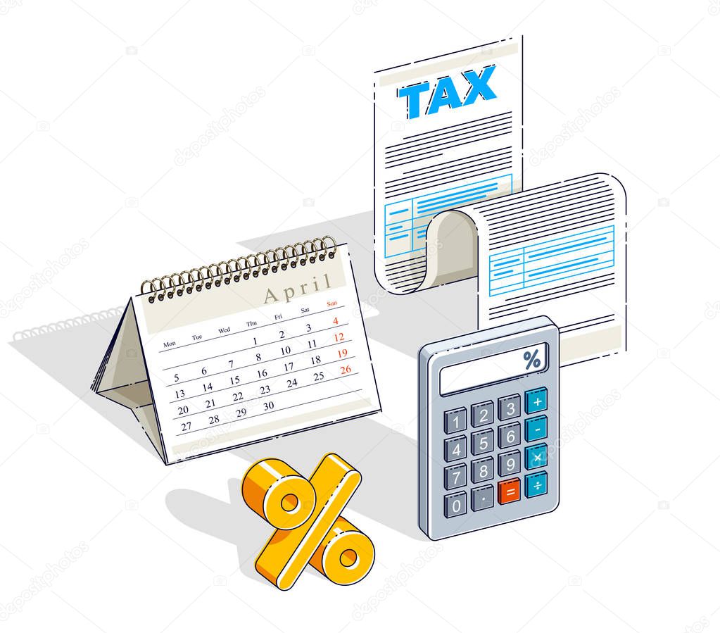 Taxation concept, tax form or paper legal document with and cale