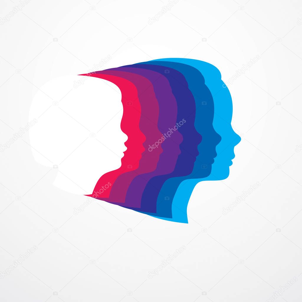 Girl maturation age years concept, adulthood idea, the time of life, periods and cycle of life, growing old, from infancy to maturity. Vector simple classic icon or logo design.