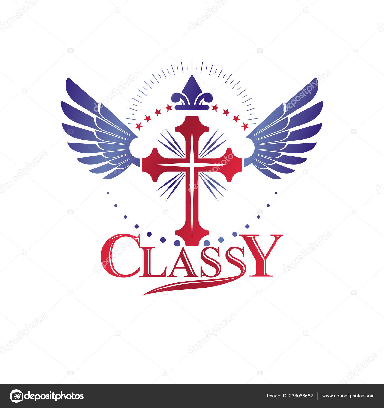 Cross of Christianity Religion emblem composed with bird wings a Stock