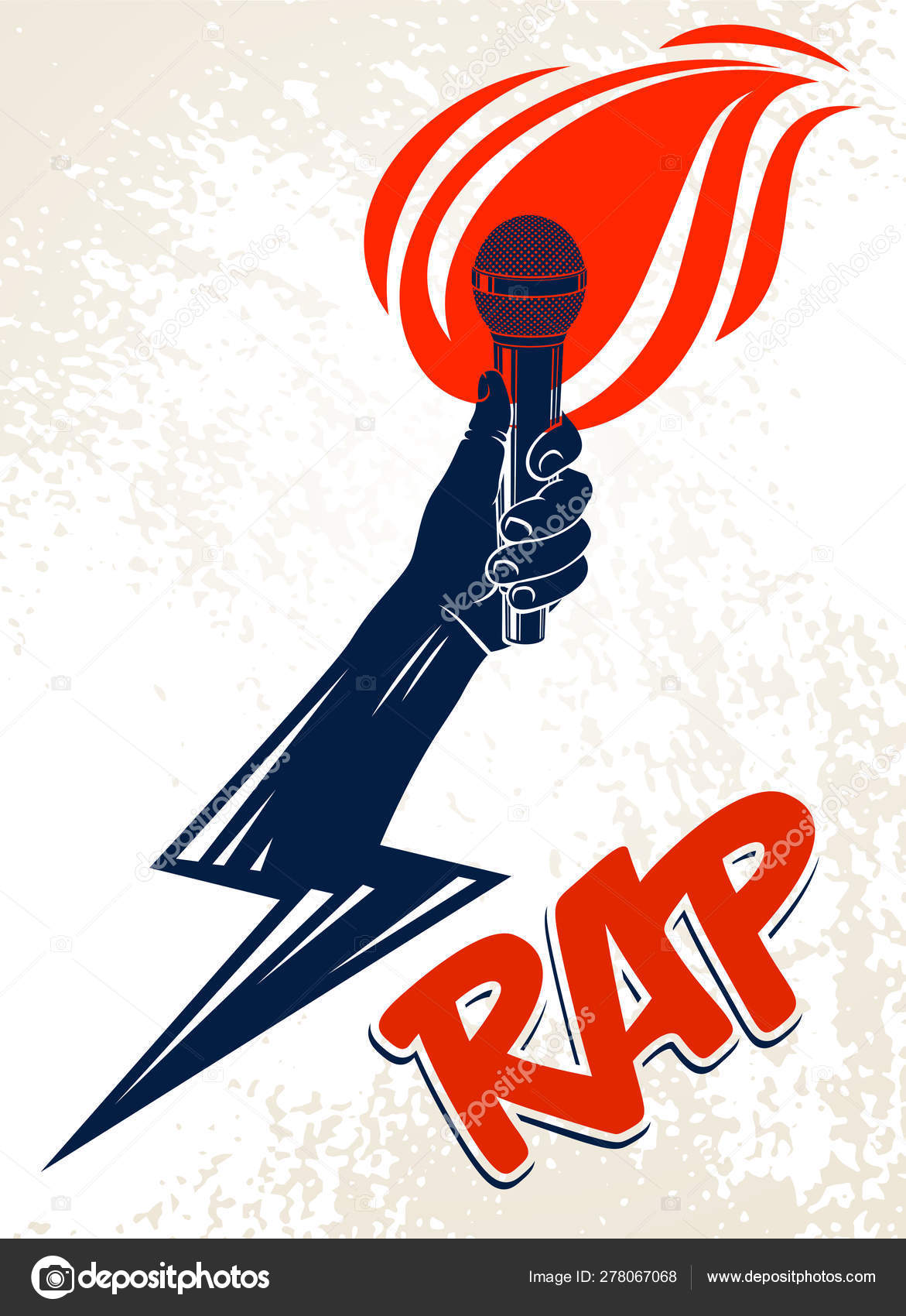 Rapovou hudbu vektorové logo nebo znak s mikrofonem v ruce plameny Stock  Vector od © Ostapius 278067068
