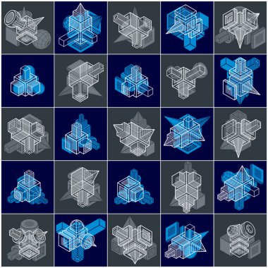 Farklı mühendislik yapıları koleksiyonu, soyut vektörel çizimler