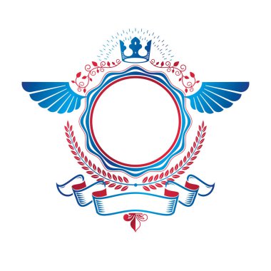 Antik Taç ve keskin mızrak ile oluşturulan grafik kanatlı amblem