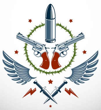 Madde işaretleri ve silah devrim ve savaş, amblemi vektör logosu veya ta