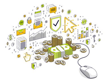 Online finans kavramı, web ödemeleri, internet kazançları, online 