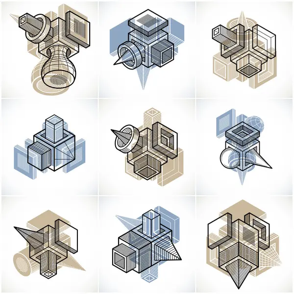 Ensemble de vecteurs abstraits, collection de formes dimensionnelles isométriques . — Image vectorielle