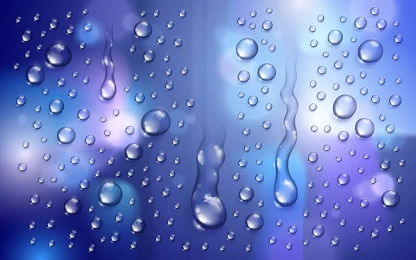 Water rain drops or condensation over blurred background beyond — Stock Vector