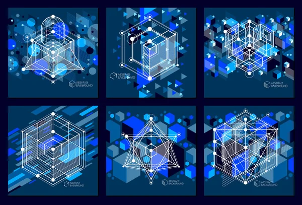 Engineering technology vector dark blue wallpapers set made with — Stock Vector