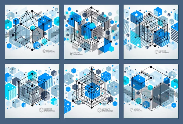 Lines and shapes abstract vector isometric 3D blue backgrounds s