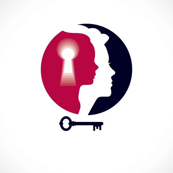 Vektorové logo psychologie vytvořené s profilem ženy a littl — Stockový vektor