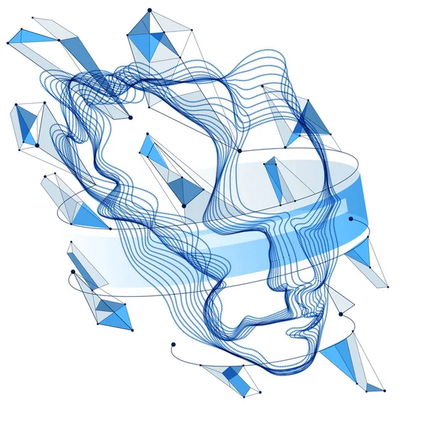 Particules pointillées portrait humain, onde vectorielle tête humaine abstraite — Image vectorielle