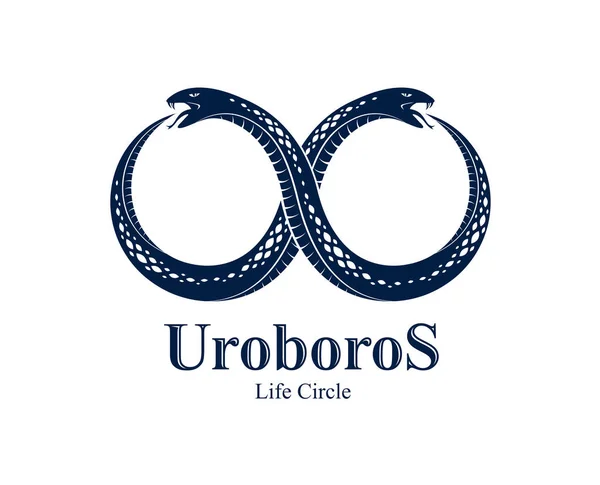 그것의 자신의 이야기, 무한의 형태로 Uroboros 뱀 먹는 뱀 — 스톡 벡터