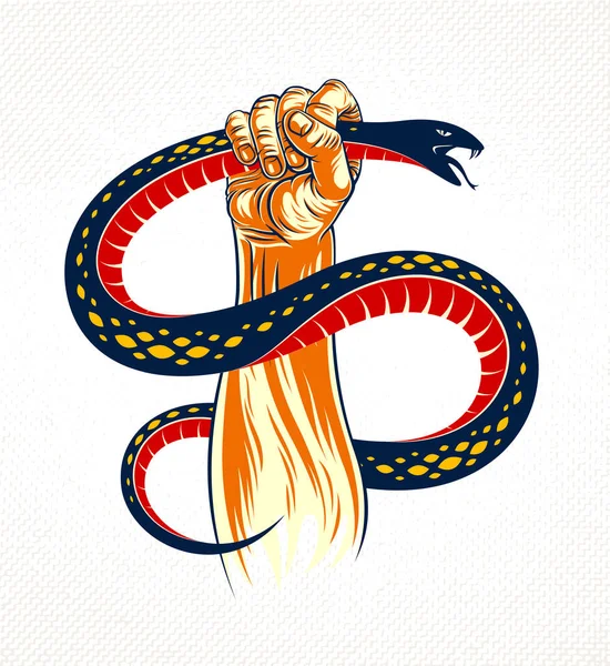 Sinal de mão de rock com cobra agressiva, gesto e serpente de rock and roll  de música quente, concerto ou clube do festival hard rock, emblema ou  logotipo de rótulo de vetor