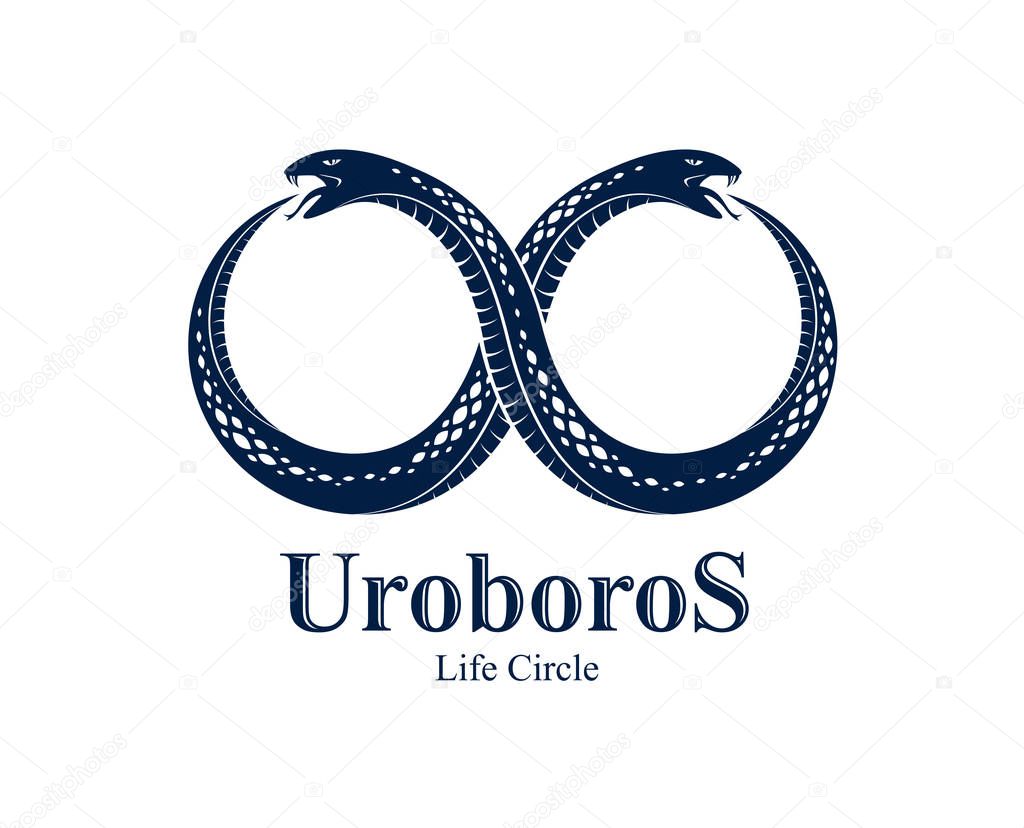 Snake eating its own tale, Uroboros Snake in a shape of infinity