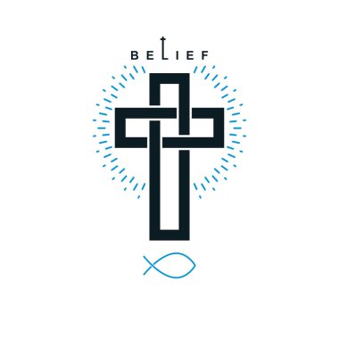 Christian Cross vektör simgesi, Hıristiyanlık Tanrı din simgesi.
