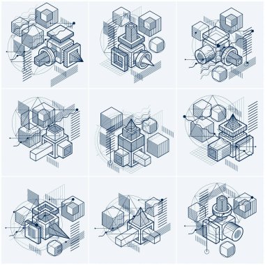 3B şekiller besteleri soyut, izometrik arka planlar vektör. C