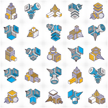 3D tasarımlar, soyut vektör şekilleri ayarla.